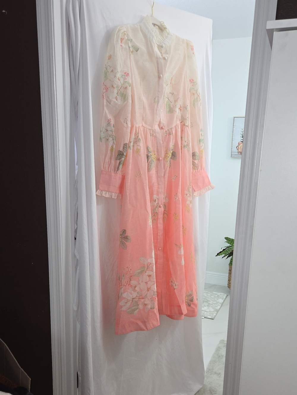 Sheer Floral Ombre Maxi Dress - Pink/Cream